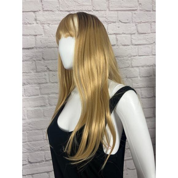 Honey Blond with Medium Brown Lace Front Synthetic Wig - Picture 5 of 11